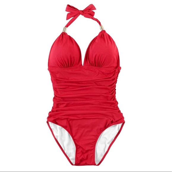 New ✨V-neck Tummy Control Ruched Monokini Swimsuit - Picture 2 of 8